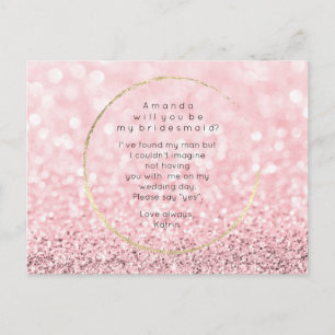 Werden Sie mein Bridesmaid-Glitzer in Rose Rose se Einladungspostkarte