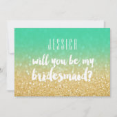 Werden Sie mein Bridesmaid Gold Aquamariner Ombre Einladung (Vorderseite)