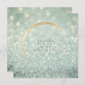 Werden Sie mein Bridesmaid Green Blue Gold Glitzer Einladung (Vorne/Hinten)