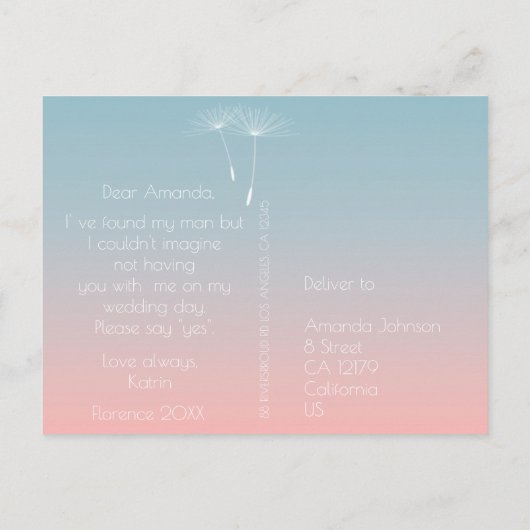 Werden Sie mein Bridesmaid-Löwenpulver blau sein? Einladungspostkarte (Rückseite)