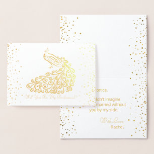 Werden Sie mein Bridesmaid Peacock Wedding Gold se Folienkarte