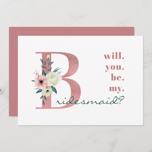 Werden Sie mein Bridesmaid Pink Floral Letter Einladung (Vorne/Hinten)
