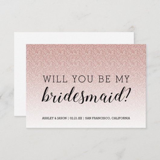 Werden Sie mein Bridesmaid Pink Glitzer Ombre Einladung (Vorne/Hinten)