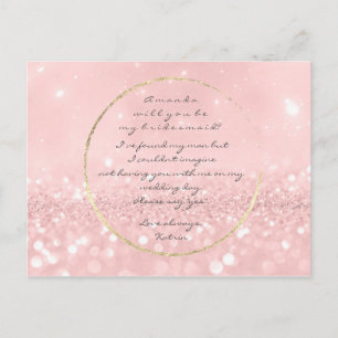 Werden Sie mein Bridesmaid Pink Powder Gold Glitze Einladungspostkarte