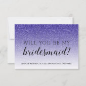 Werden Sie mein Bridesmaid Royal Blue Glitzer Ombr Einladung (Vorderseite)