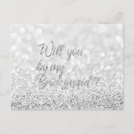 Werden Sie mein Bridesmaid-Script Silver-Glitzer Einladungspostkarte