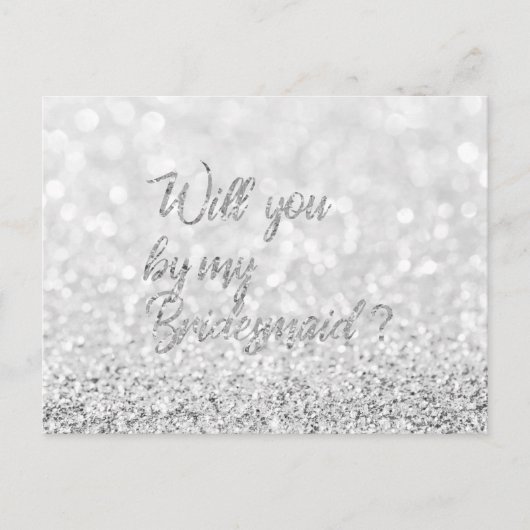 Werden Sie mein Bridesmaid-Script Silver-Glitzer Einladungspostkarte (Vorderseite)