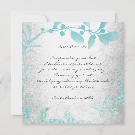 Werden Sie mein Bridesmaid Silver Tiffany Wreath s Einladung (Rückseite)
