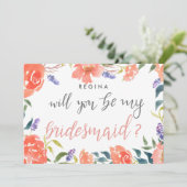 Werden Sie mein Bridesmaid-Skript Bright Florals Einladung (Stehend Vorderseite)