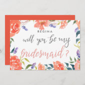 Werden Sie mein Bridesmaid-Skript Bright Florals Einladung (Vorne/Hinten)
