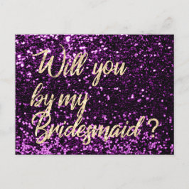 Werden Sie mein Bridesmaid Violet Plum Gold Script Einladungspostkarte