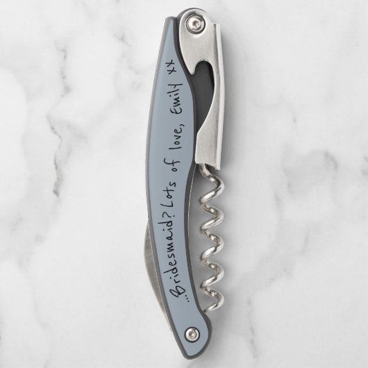 Werden Sie mein Bridesmaid-Vorschlag Dusty Blue se Kellnermesser (Rückseite)