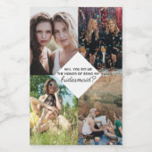 Werden Sie mein Bridesmaid-Vorschlag FotoCollage Weinetikett (Einzelnes Label)