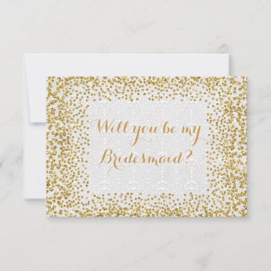 Werden Sie mein Bridesmaid White Gold Confetti sei Einladung (Vorderseite)