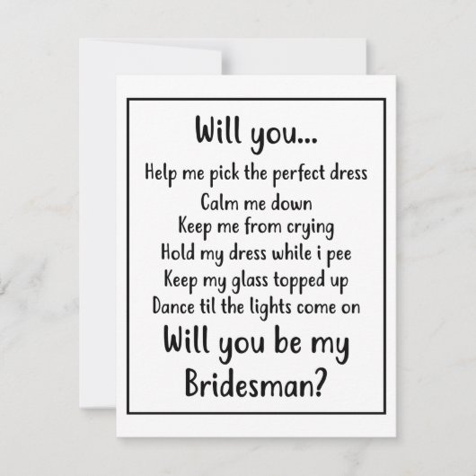 Werden Sie mein Bridesman sein Mitteilungskarte (Vorderseite)