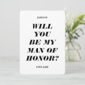 Werden Sie mein Ehrenmann sein? Moderne Texteinlad Einladung (Stehend Vorderseite)
