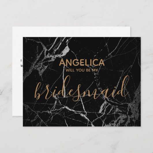 Werden Sie mein Gold aus schwarzem Marmor mit mein Einladungspostkarte (Vorne/Hinten)