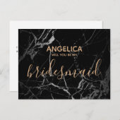 Werden Sie mein Gold aus schwarzem Marmor mit mein Einladungspostkarte (Vorne/Hinten)