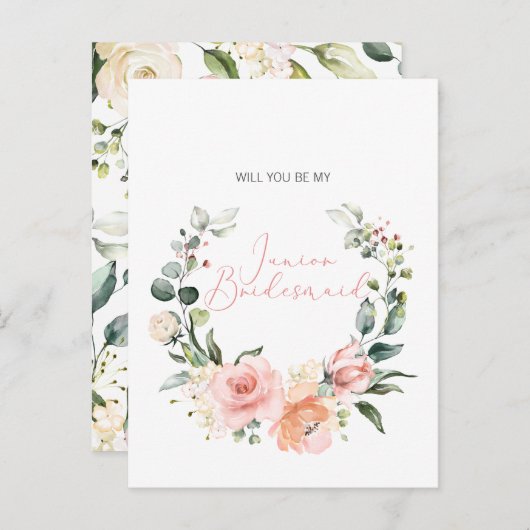 Werden Sie mein Jr. Bridesmaid Pink Script floral Einladungspostkarte (Vorne/Hinten)