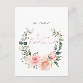 Werden Sie mein Jr. Bridesmaid Pink Script floral Einladungspostkarte