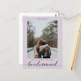 Werden Sie mein Lila Foto von Bridesmaid Modern Postkarte