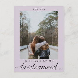 Werden Sie mein Lila Foto von Bridesmaid Modern Postkarte