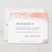 Werden Sie mein Matron der Ehre Rose Gold geometri Einladung (Rückseite)