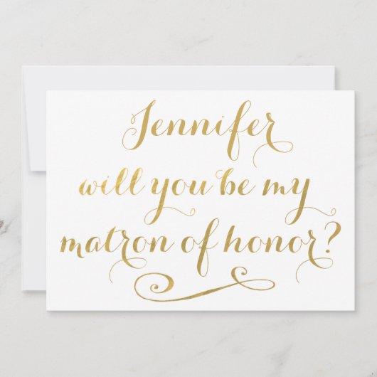 Werden Sie mein Matron der Ehrengoldenkalligraphie Einladung (Vorderseite)