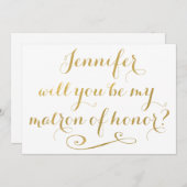 Werden Sie mein Matron der Ehrengoldenkalligraphie Einladung (Vorne/Hinten)