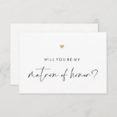 Werden Sie mein Matron Script Gold Heart sein? Einladung (Vorne/Hinten)
