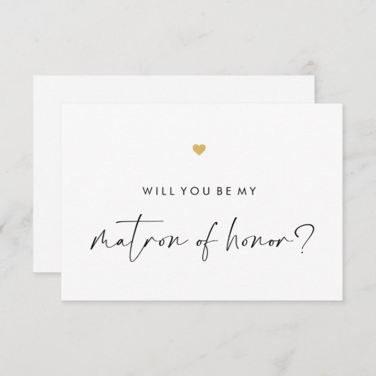 Werden Sie mein Matron Script Gold Heart sein? Einladung (Vorne/Hinten)