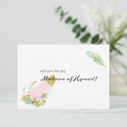 Werden Sie mein Matron zu Ehren Boho Pink und Gold (Stehend Vorderseite)