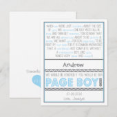 Werden Sie mein Page Boy sein? Baby Blue/Gray Poem Einladung (Vorne/Hinten)