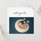 Werden Sie mein Pate Baby auf dem Moon Foto sein? Karte (Vorderseite/Rückseite Beispiel)