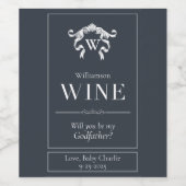 Werden Sie mein Pate Elegante Monogram sein? Weinetikett (Einzelnes Label)