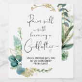 Werden Sie mein Pate New Baby Ankündigung gewinnen Weinetikett (Einzelnes Label)