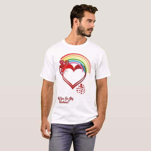 Werden Sie mein Regenbogen Valentine farbiges Herz T-Shirt (Vorne ganz)
