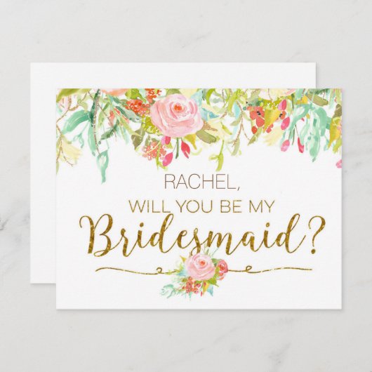 Werden Sie mein Rose-Garten mit der Bridesmaid-Kar Einladung (Vorne/Hinten)