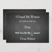 Werden Sie mein Trauzeuge Black Chalk Board BlueTi Einladung (Vorne/Hinten)