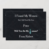 Werden Sie mein Trauzeuge Black Chalk Board BlueTi Einladung (Vorne/Hinten)