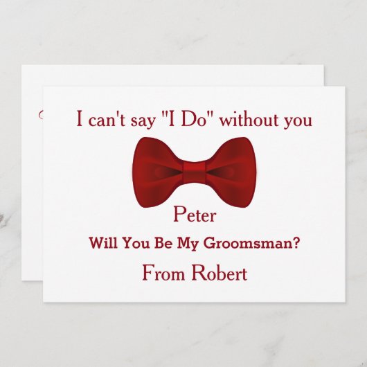 Werden Sie mein Trauzeuge Black Chalk Board Red Bo Einladung (Vorne/Hinten)