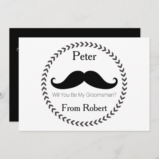 Werden Sie mein Trauzeuge Black Mustache Einladung (Vorne/Hinten)