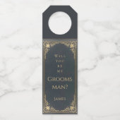 Werden Sie mein Trauzeuge Blue Gold Vintag Flaschenanhänger (Rückseite)