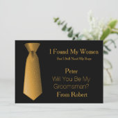 Werden Sie mein Trauzeuge Gold & White Krawatte? Einladung (Stehend Vorderseite)