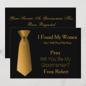 Werden Sie mein Trauzeuge Gold & White Krawatte? Einladung (Vorne/Hinten)