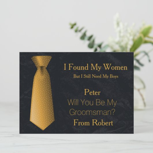 Werden Sie mein Trauzeuge Gold & White Krawatte? Einladung (Stehend Vorderseite)