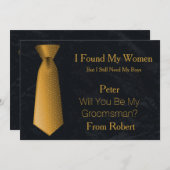 Werden Sie mein Trauzeuge Gold & White Krawatte? Einladung (Vorne/Hinten)
