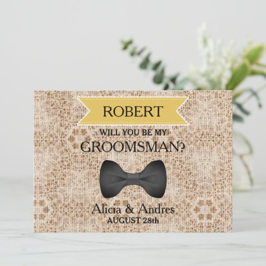 Werden Sie mein Trauzeuge mit Bow sein? Einladung (Stehend Vorderseite)