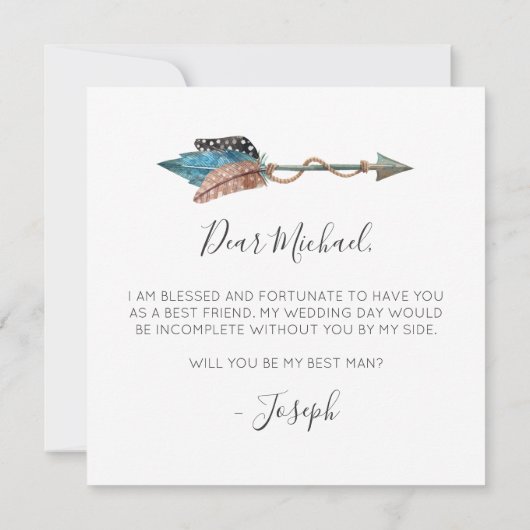 Werden Sie mein Trauzeuge Rustikale Boho Federn? Einladung (Rückseite)