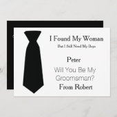 Werden Sie mein Trauzeuge Schwarz-Weiß-Krawatte se Einladung (Vorne/Hinten)